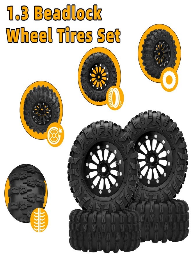 مجموعة عجلات وإطارات دايتوكو 1.3 بيدلوك مقاس 1.3 بوصة لسيارات التحكم عن بعد 1/18 و1/24 TRX4M SCX24 (4 قطع) - أسود - Image 5